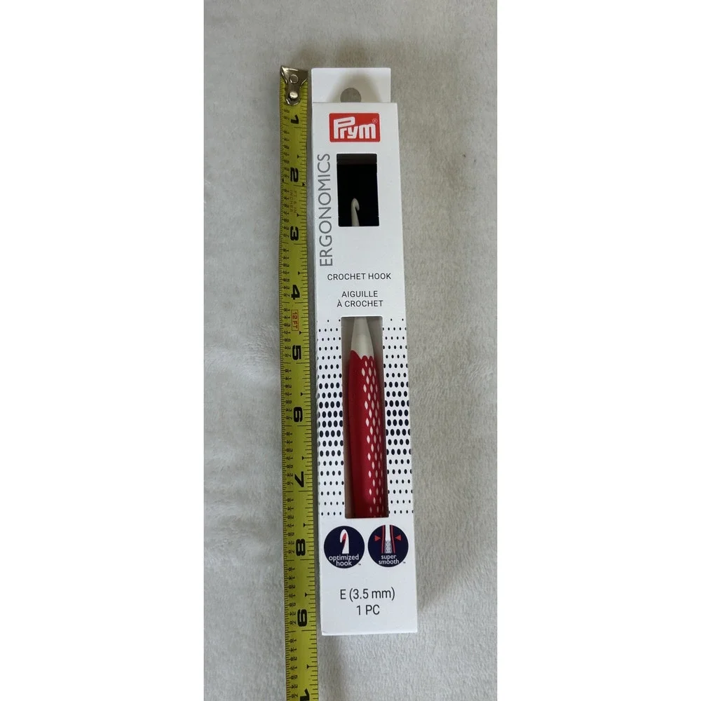NIB Prym Ergonomic Crochet Hook E Size 3.5mm Super Smooth New Optimized Hook Red